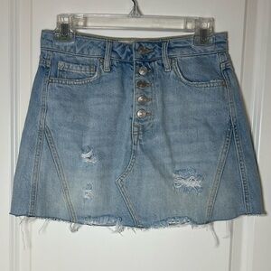 Free People Light Blue Jean Short Skirt Denim Button Fly Micro Skirt Size 25